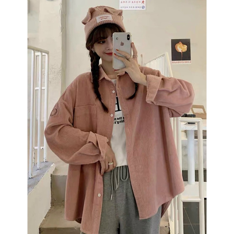 Áo Sơ Mi Nhung Unisex họa tiết Mặt Cười Ulzzang phong cách trẻ trung