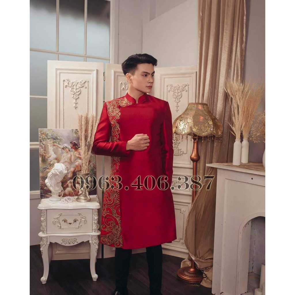 Áo dài cách tân nam phối Gấm đơn giản, sang trọng