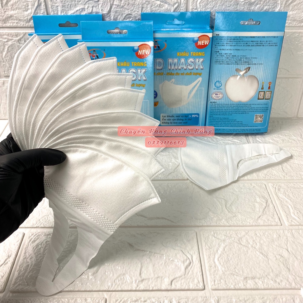 Khẩu Trang 5D FAMAPRO NAM ANH QUAI VẢI 3 Lớp Kháng Khuẩn 10 Cái/ Hộp