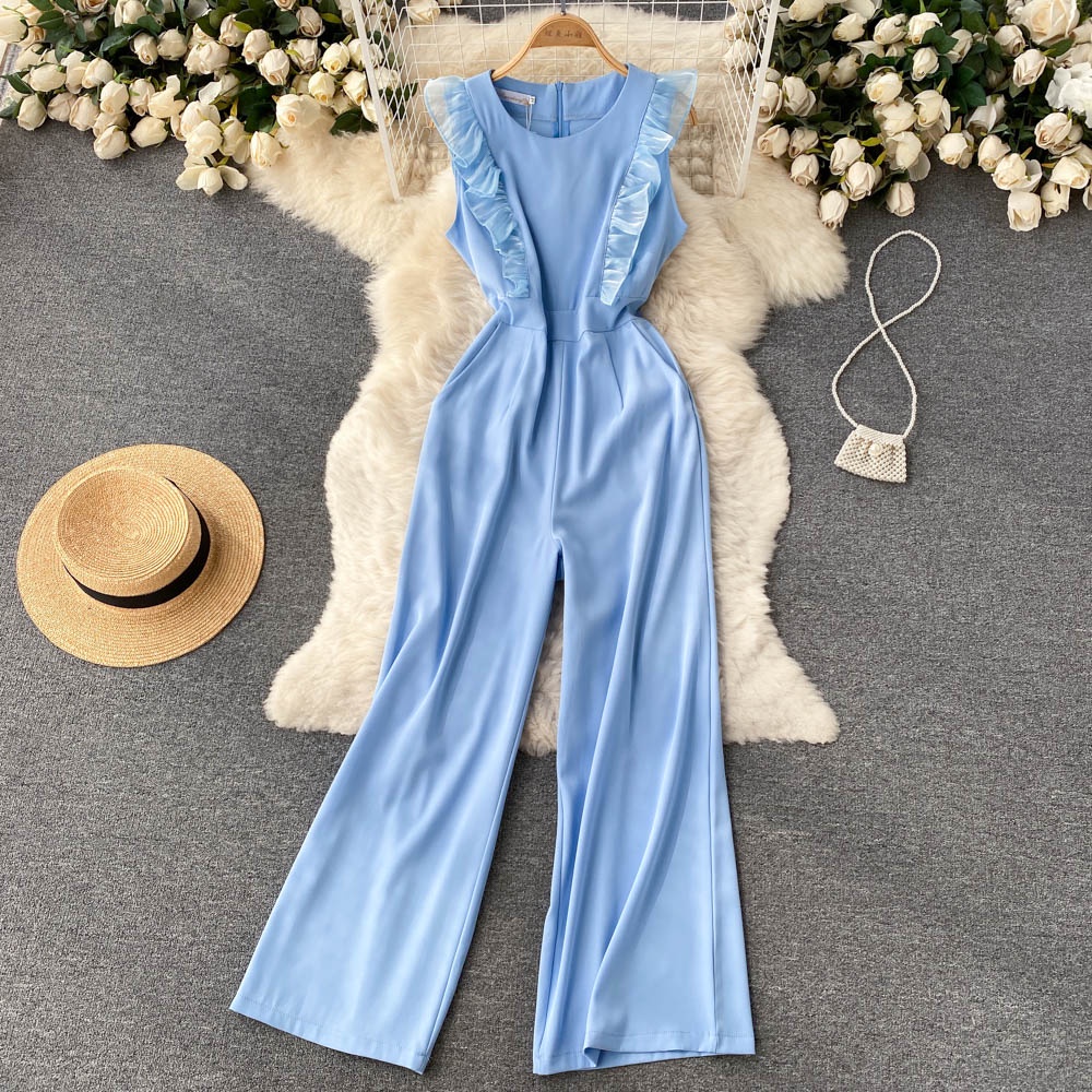 Jumpsuit xanh mint viền bèo ống đứng phom chuẩn đẹp  090522 TP8