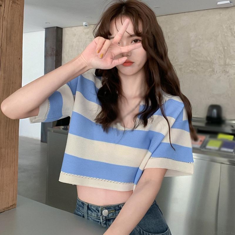 Áo Len Ngắn Tay Cổ Chữ V Dáng Rộng Hoa Văn Kẻ Sọc Nhiều Màu Thời Trang | BigBuy360 - bigbuy360.vn