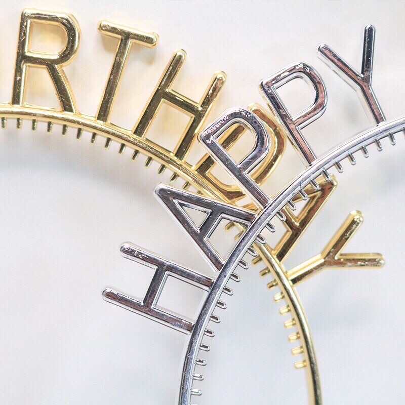 Cài,bờm đính đá chữ Happy birthday - cài nhũ Happy Birthday