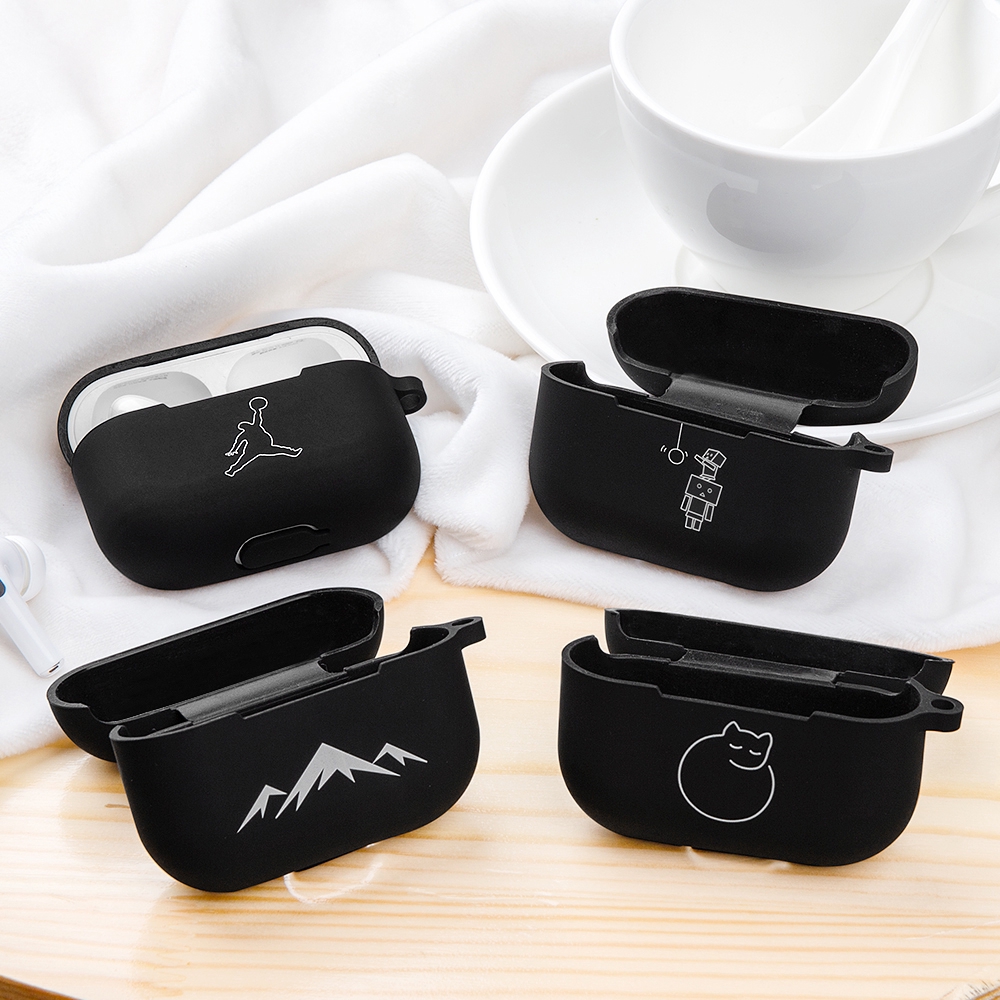 Vỏ silicone màu đen nhám mờ in hình dành cho hộp tai nghe không dây Apple Airpods Pro