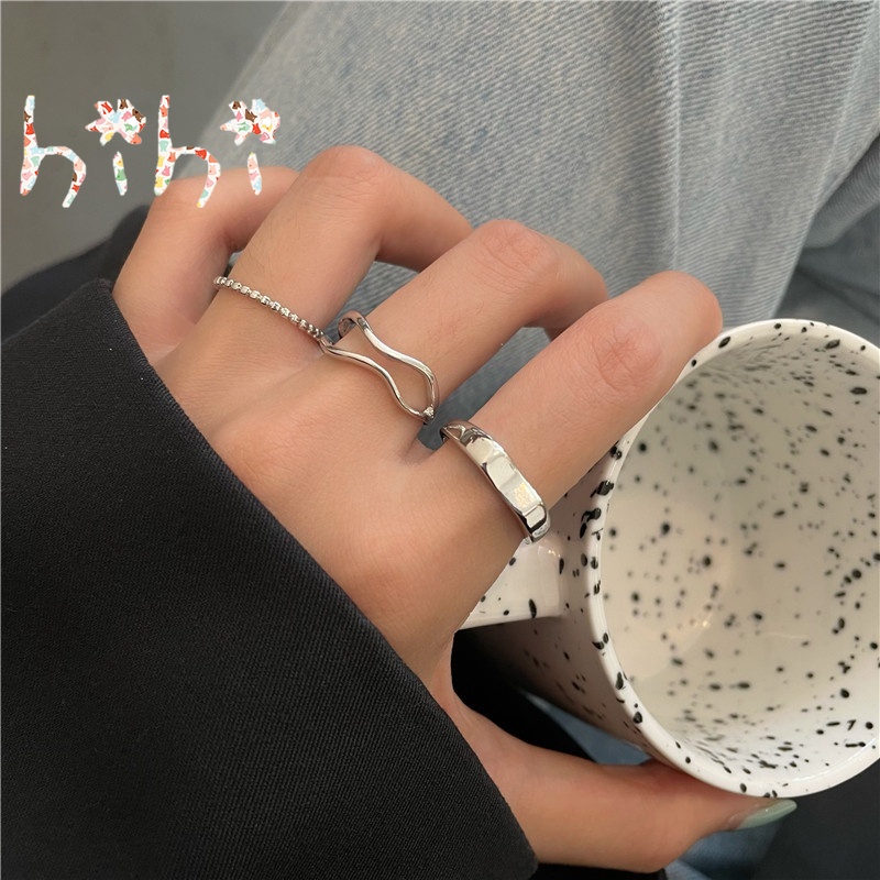 Bộ 3 nhẫn hợp kim thiết kế hình học độc đáo sáng tạo cho nữ