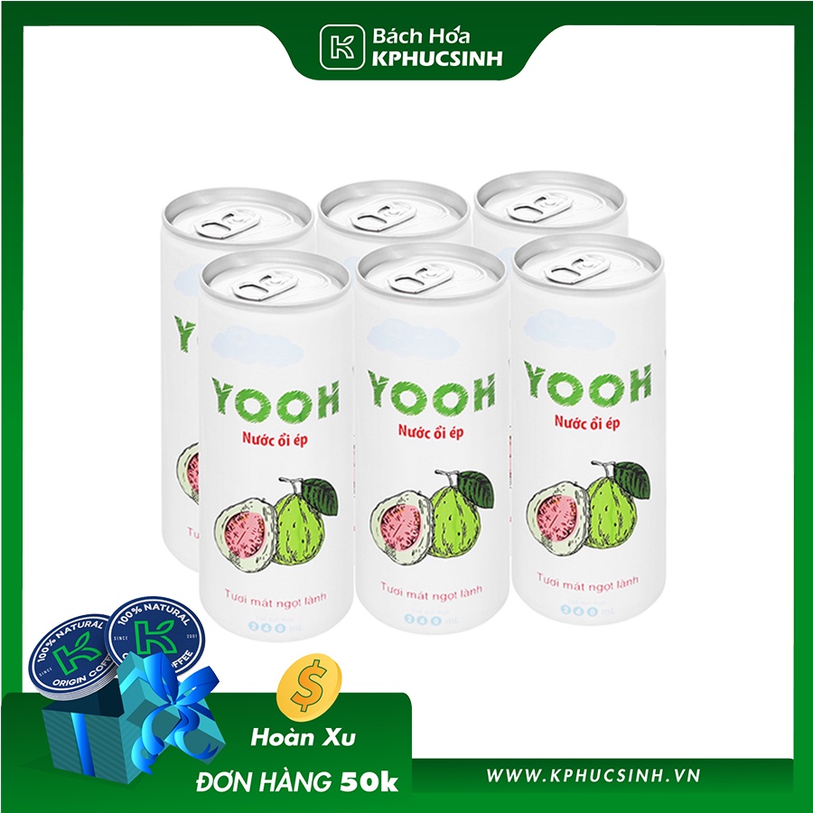 Combo 6 Lon Nước Ổi Ép Yooh 240Ml