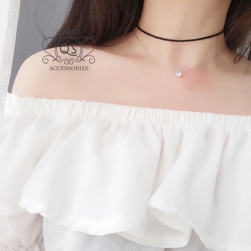 Dây chuyền bạc 925 mặt đá nhỏ giác cắt vòng cổ nữ tối giản S925 DIAMOND Silver Necklace QA SILVER NE181202