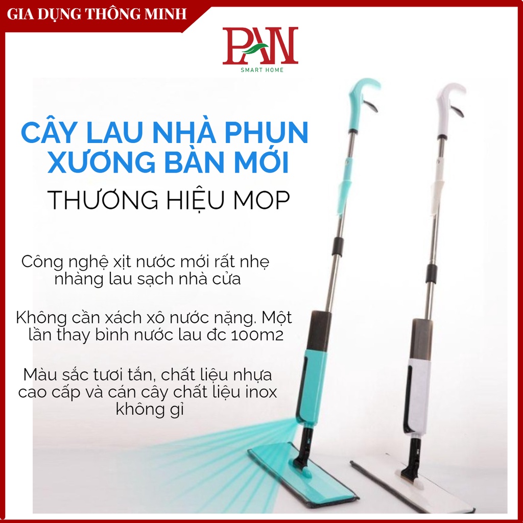 Cây lau nhà phun xương thông minh, chất liệu nhựa và inox cao cấp, 3 màu sắc tươi tắn, gọn gàng và lau sạch