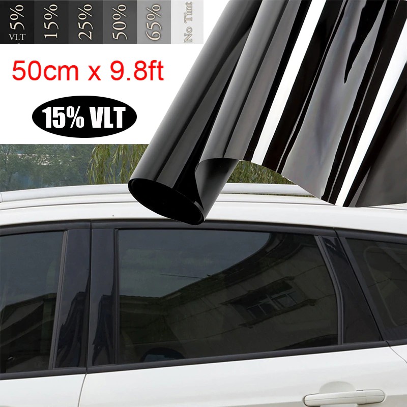 Phim dán màu đen chống nắng cho cửa kính xe hơi 1/15/50% 300cm