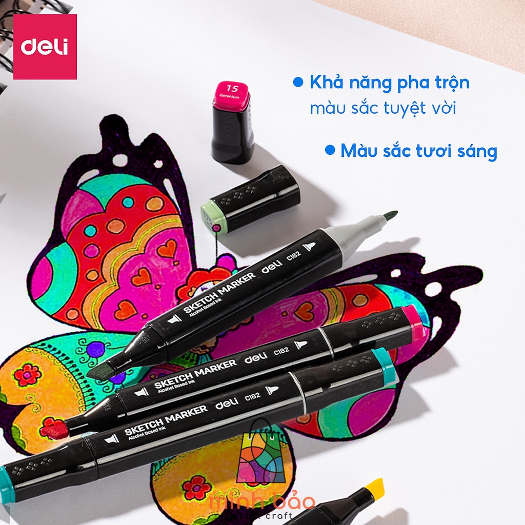 MẪU MỚI - BỘ BÚT MARKER CHUYÊN NGHIỆP CAO CẤP KÈM TÚI VẢI, KHAY ĐỰNG DELI 30/40/60/80 MÀU CC182