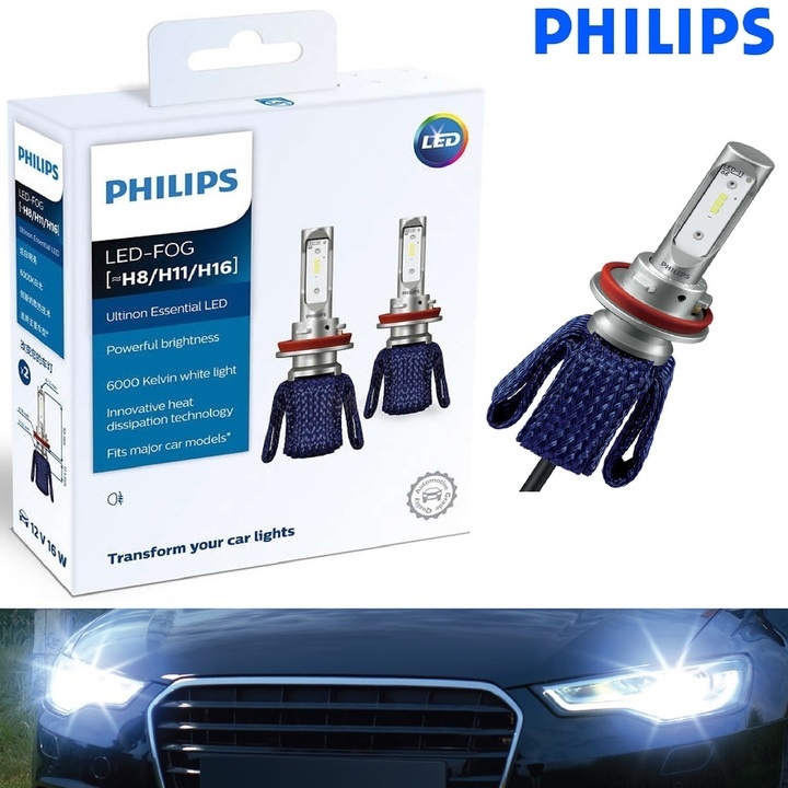 Bóng đèn pha ô tô Led siêu sáng 6000K Philips H8/H11/H16, công suất 16W, nhiệt độ màu 6000K, bảo hành chính hãng 3 năm