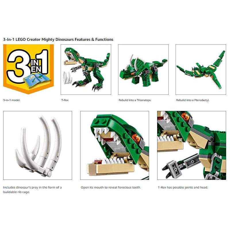 Đồ chơi LEGO Creator Mighty Dinosaurs 31058 xếp hình khủng long Pterodactyl, Triceratops và T Rex