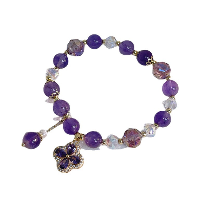 [Hàng Mới Về] Vòng Đeo Tay Mặt Thạch Anh Tím Dạng Treo Thời Trang Mùa Hè Cho Nữ