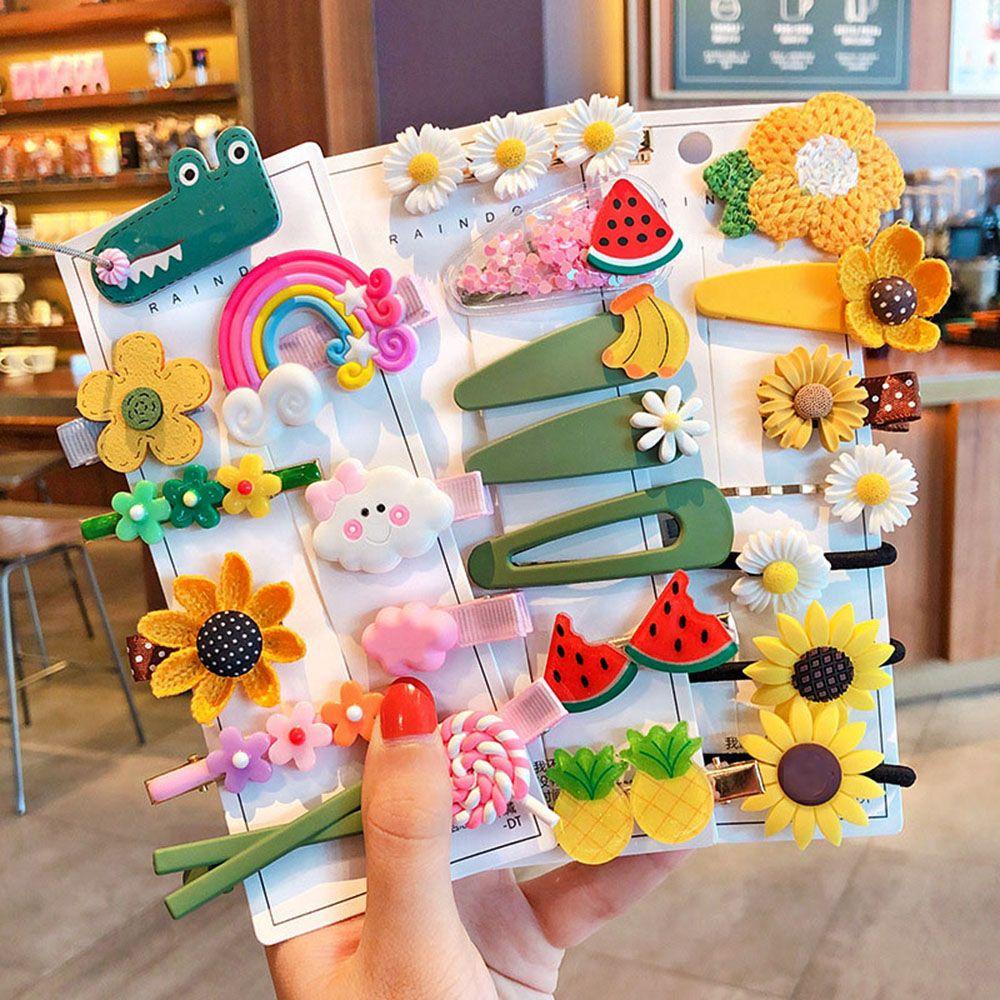 ROSE 1 Set Kẹp Tóc Cao Su Họa Tiết Hoa / Trái Cây Hoạt Hình Dễ Thương Dành Cho