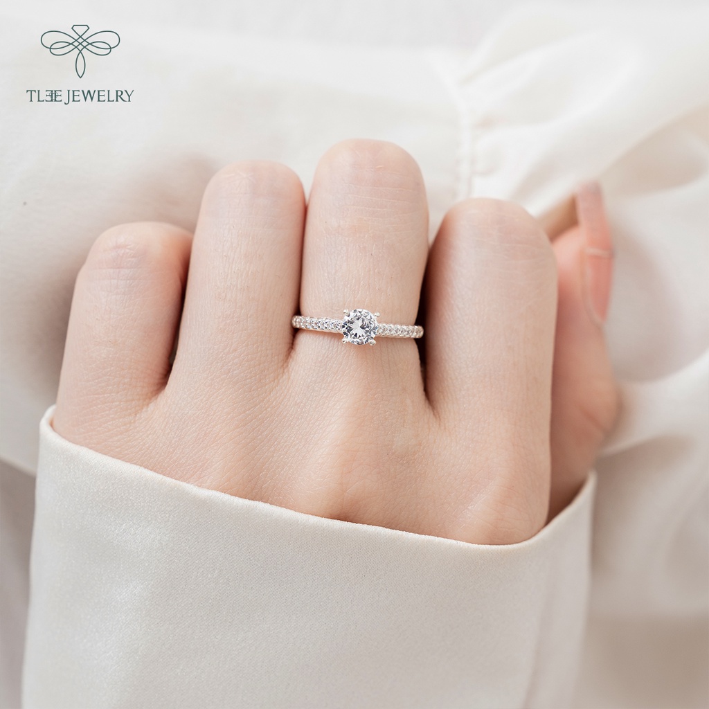 Nhẫn bạc nữ TLEE bốn chấu viền xoắn full dá bản dày cao cấp NCJ A0196