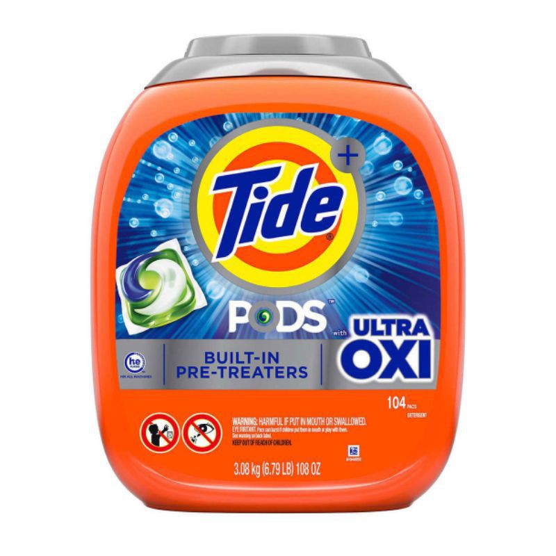 [ Mẫu mới date 2023] Viên giặt Tide Pods Ultra Oxi 104 viên (3.08kg) | Siêu Thị Mới