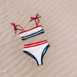 [Ảnh thật] Bộ bikini 2 mảnh thun tăm vintage