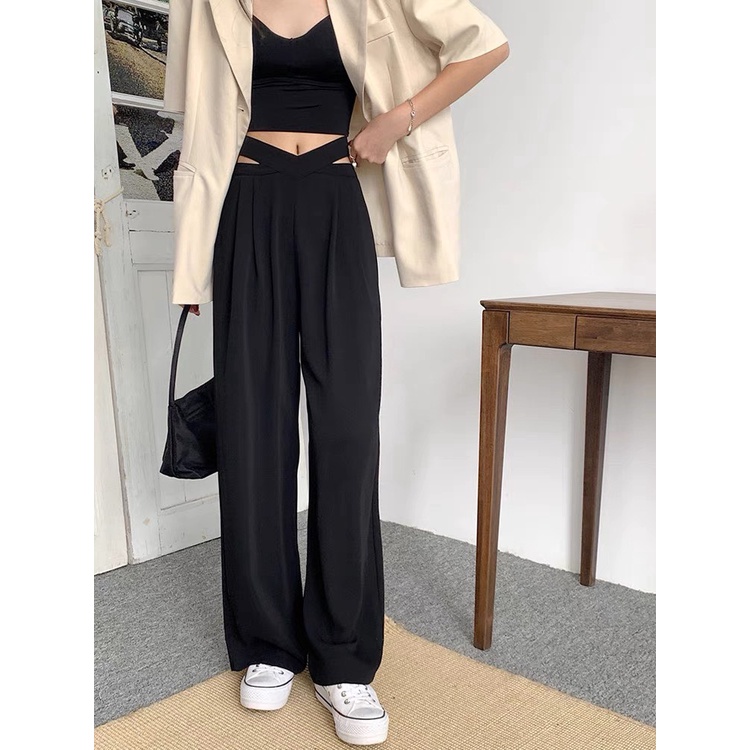 Quần ống rộng tuyết mưa đan chéo KA chất tuyết mưa 2 da mềm mịn, có size M và L, clothes ullzang hack dáng