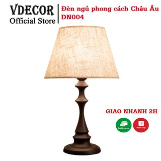 Đèn ngủ để bàn Vdecor phong cách Châu Âu quý tộc, đế màu vân gỗ sang trọng_DN004