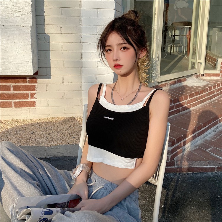 Cocory vn Áo thun 2 dây dệt kim phong cách Hàn Quốc gợi cảm cho nữ
