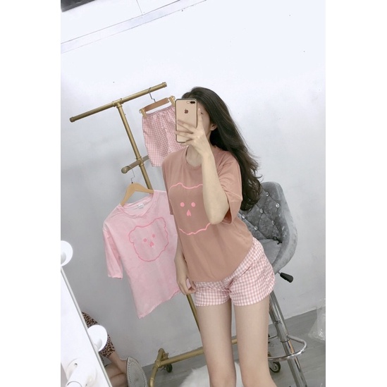 Bộ đùi mặc nhà hình gấu phối kẻ