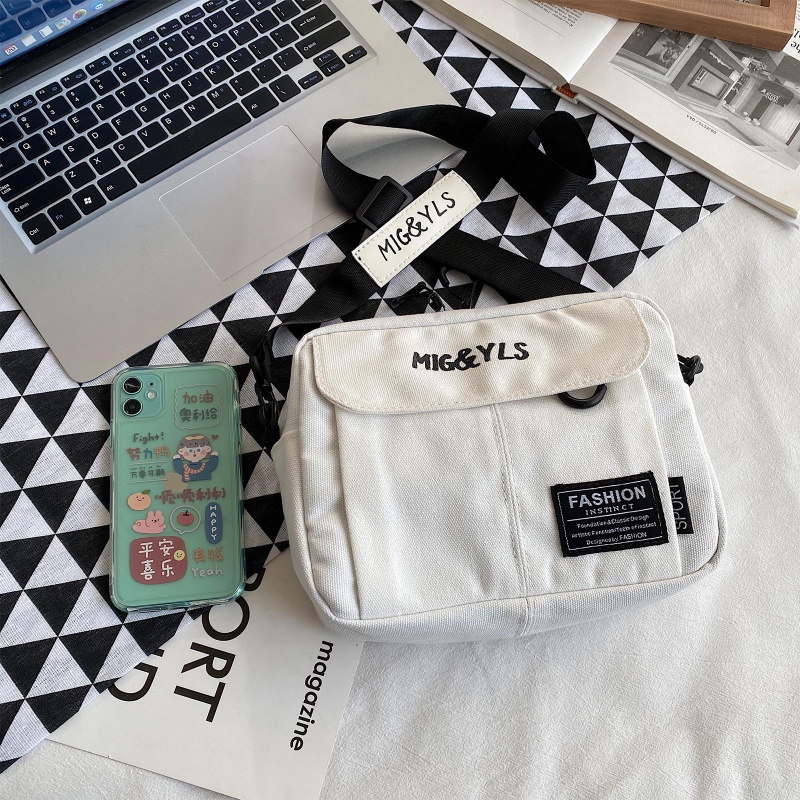 Túi Đeo Chéo Vải Canvas Chống Trộm Màu Đen / Vàng Phong Cách Hàn Quốc Cho Nữ