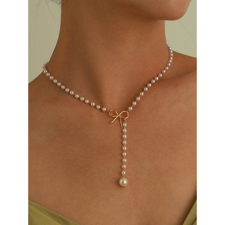 Vòng cổ Hợp Kim Đính Ngọc Trai Thắt Nơ Tua Rua Thời Trang Dành Cho Nữ