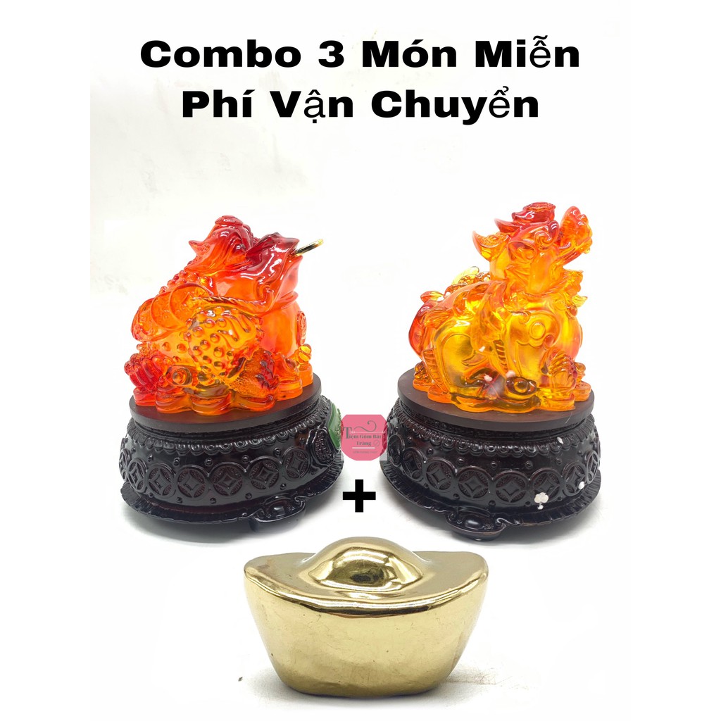 [COMBO 3 MÓN] Thiềm Thừ Đế Gỗ + Tỳ Hưu Màu Cam Tặng Kèm Nén vàng Tài Lộc