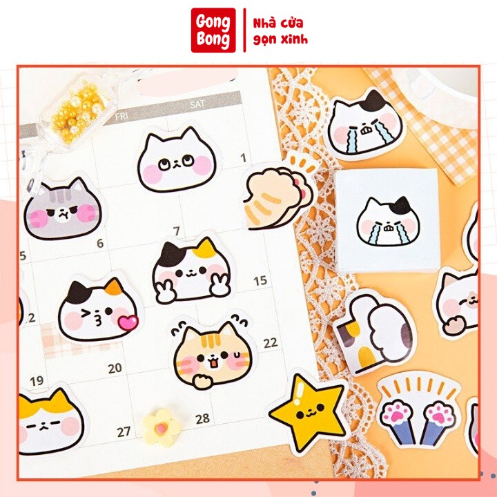Sticker cute trang trí hình dán mèo cảm xúc bộ 26 nhãn dán sổ tay điện thoại laptop đồ dùng