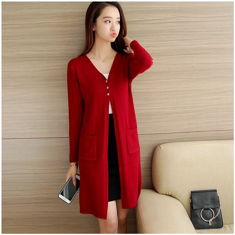 Áo khoác len, áo cardigan len nữ dáng dài 2 túi Ak33