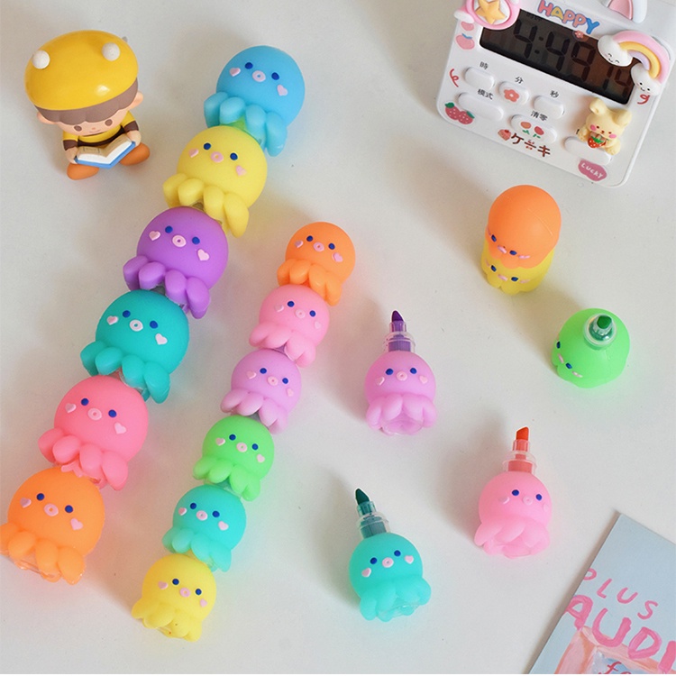 Bộ Bút Bắt Sáng 5 Màu Sắc Hình Bạch Tuộc Dùng Trong Trường Học / Văn Phòng