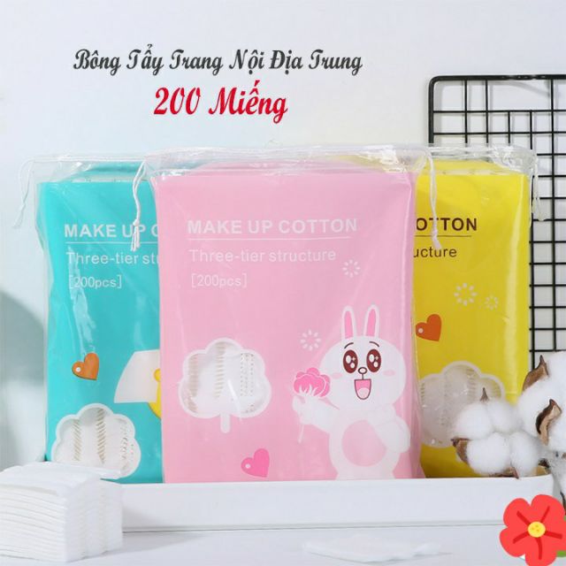 Túi 200 miếng bông tẩy trang MAKE UP COTTON gấu,vịt, thỏ