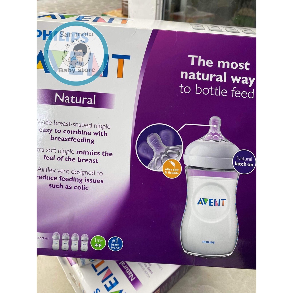 Bình Sữa Avent Natural 125/260/330 ML Chính Hãng Cho Trẻ Sơ Sinh, Nhập Khẩu Anh, Đủ Size Núm 0/1/2/3/4/3+