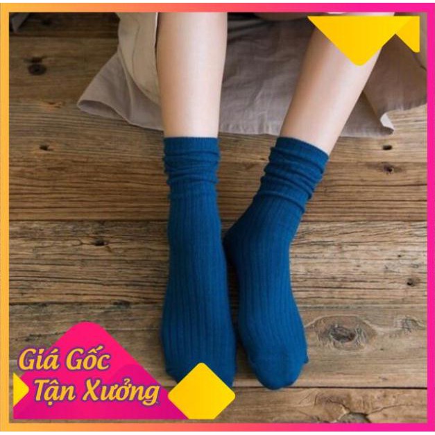 Set 5 Đôi Tất Vớ Trơn Gân Cổ Cao 5 Đôi 5 Màu