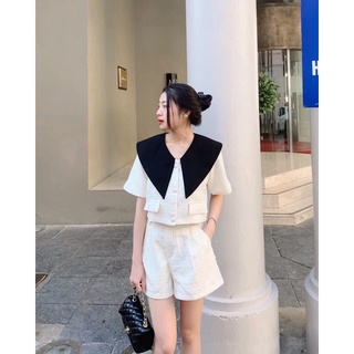SET ÁO CROTOP CỔ PETER + QUẦN SHORT TRẮNG [kèm ảnh thật ]
