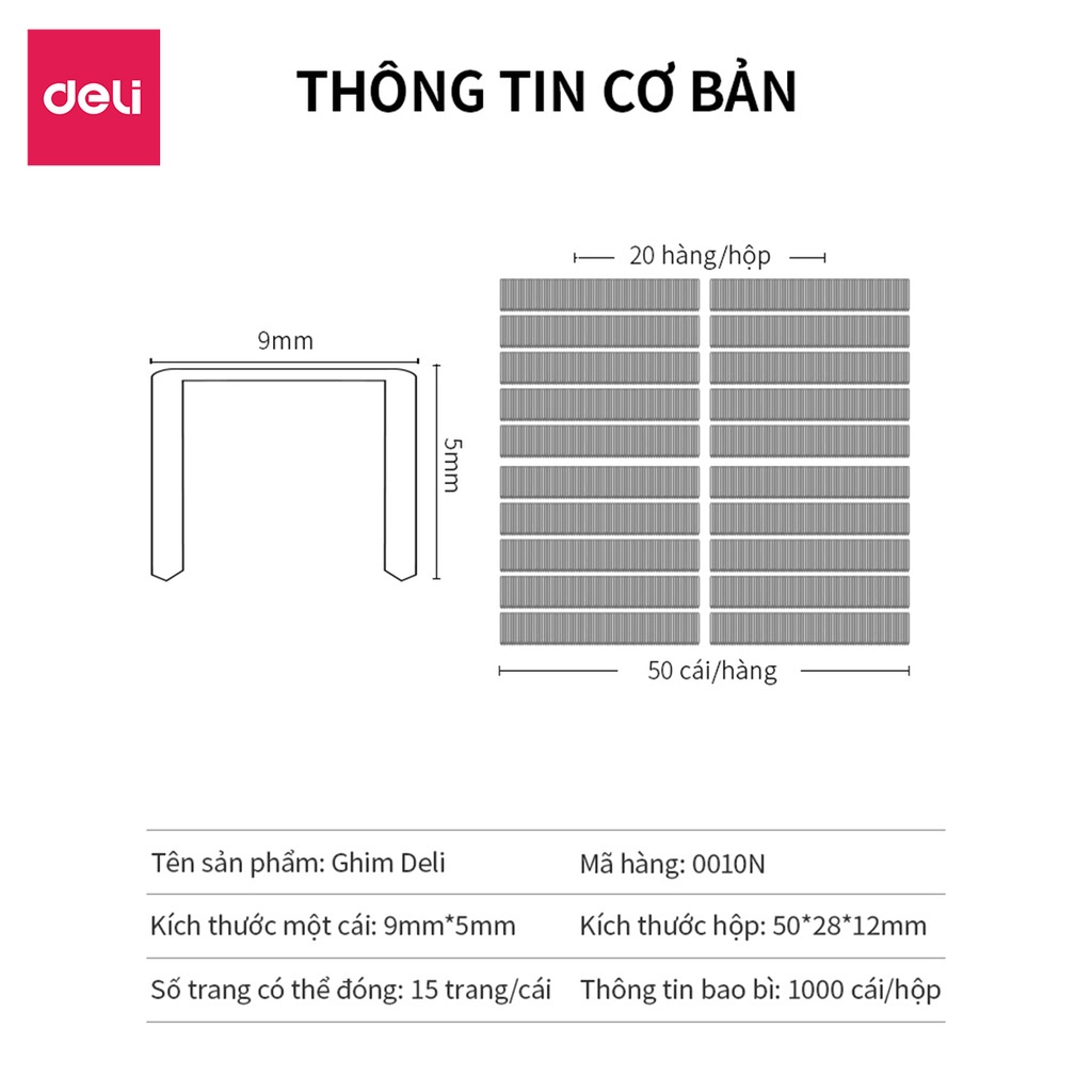 Ghim #10 Deli - 1000 cái/hộp - combo 5 hộp E0010N