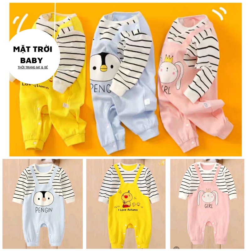 Body dài tay kiểu yếm sọc ngang phối hình động vật in dễ thương cho bé