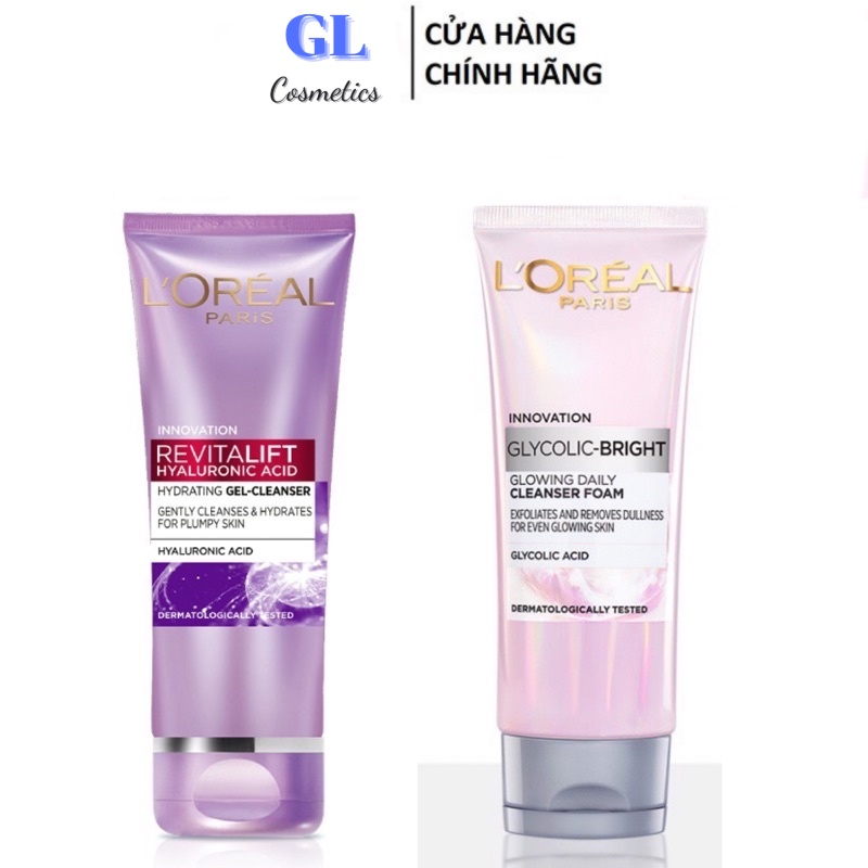Sữa rửa mặt Loreal - L'Oreal Paris Revitalift / Glycolic Bright cấp ẩm sáng da 100ml