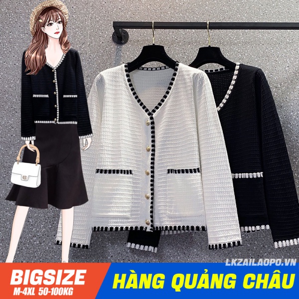 Áo cardigan mỏng ⚡️𝐁𝐈𝐆𝐒𝐈𝐙𝐄⚡️ Áo len nữ khoác dệt kim form rộng Cổ Chữ V tay dài mùa thu Phong cách chanel  quảng châu cao cấp