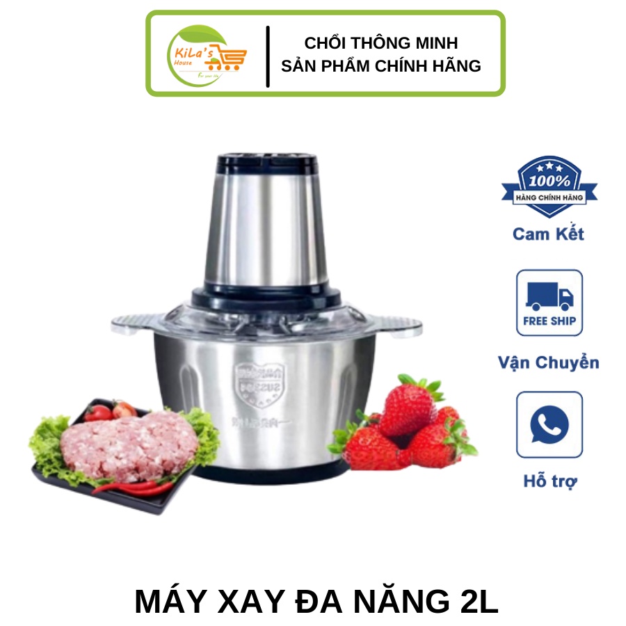 Máy Xay Thịt Đa Năng Cối INOX 2L Công Suất 250W - 2 Lưỡi Kép - Cối xay thực phẩm,tỏi ớt,rau củ tiện dụng