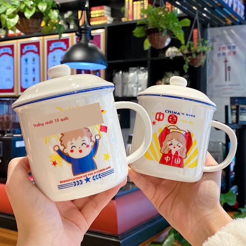 Phong cách Trung Hoa Cộng hòa Trung Hoa cổ điển xu hướng văn học cốc gốm sứ hoài cổ có nắp văn phòng cặp đôi nam nữ cốc