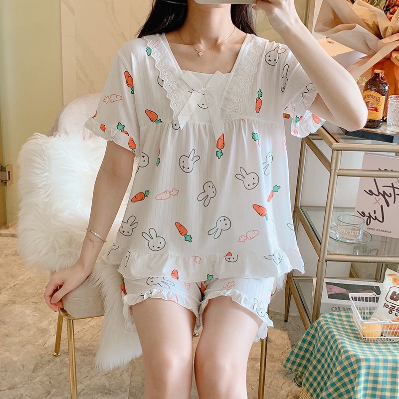 Đồ ngủ ngắn tay phong cách công chúa ngọt ngào đáng yêu thời trang Hàn Quốc cho nữ