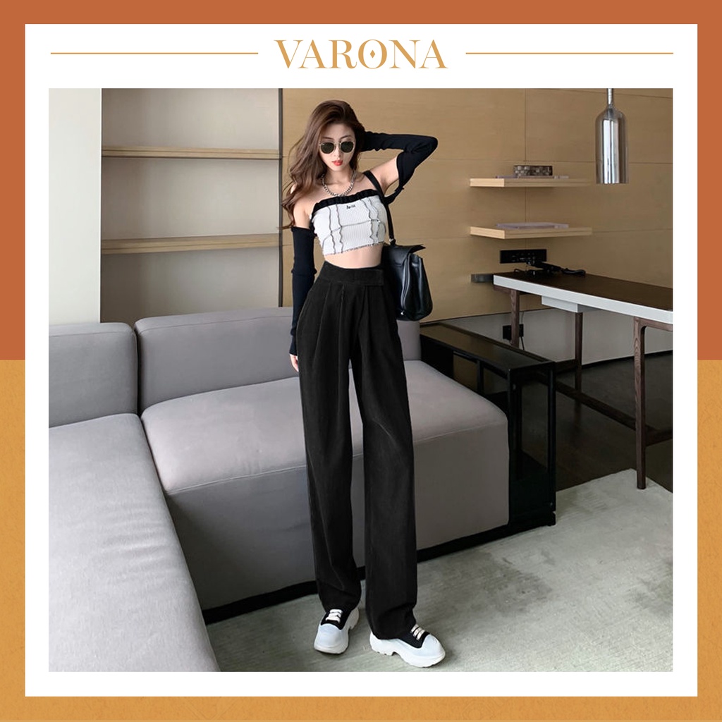 Quần ống rộng nữ thun tăm xuất hàn bigsize nhung tăm VARONA STORE QJ01