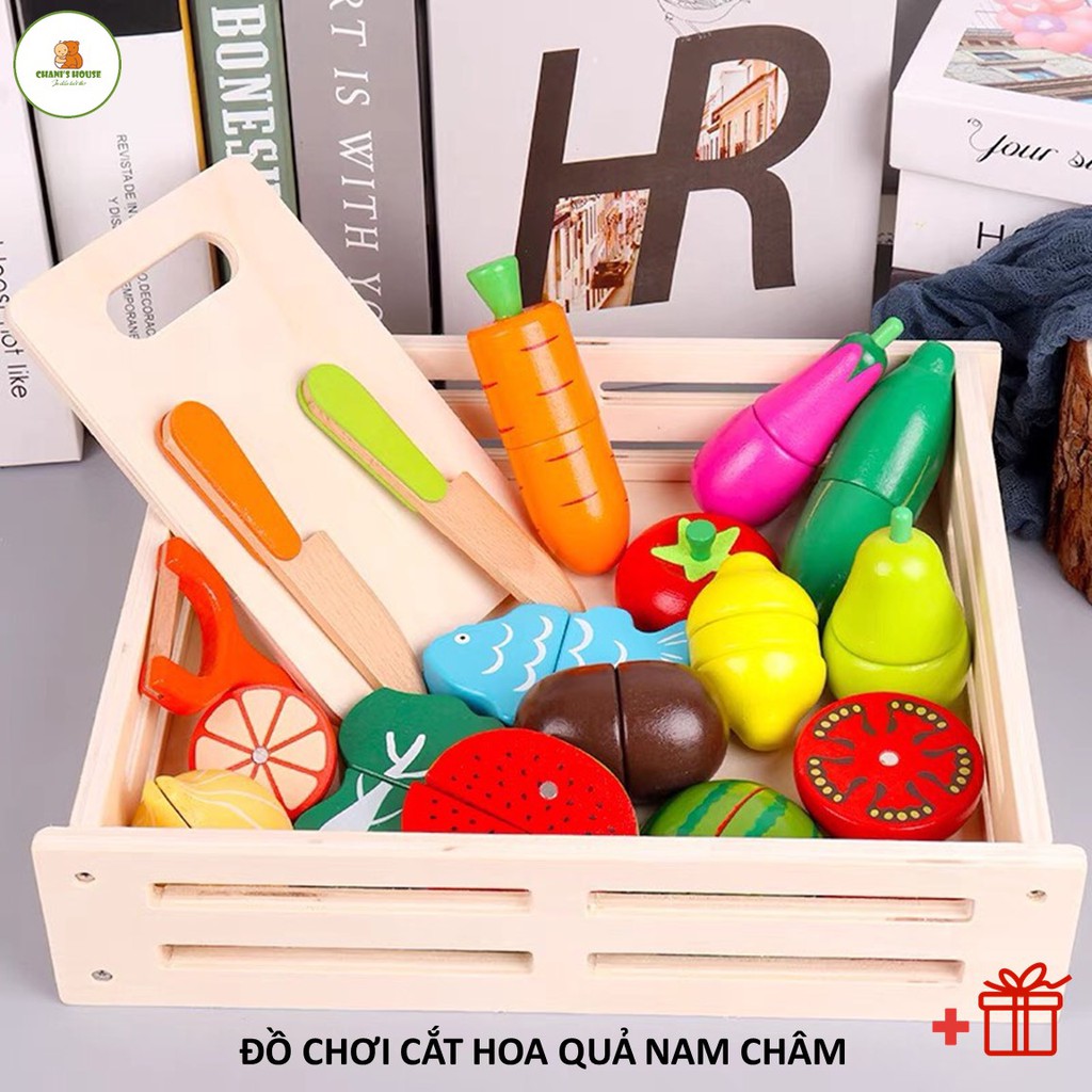 ĐỒ CHƠI CẮT HOA QUẢ, RAU CỦ NAM CHÂM BẰNG GỖ CAO CẤP