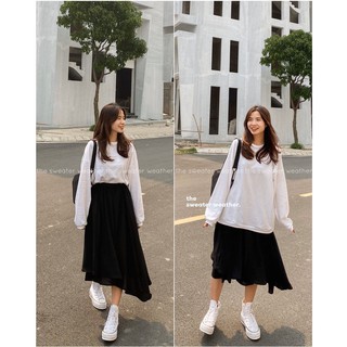 Áo sweater thun trơn tay phồng