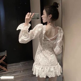 SẴN🎀Đầm tiểu thư ulzzang ren hở lưng dây đá thắt nơ ngực| Váy dự tiệc ren đuôi cá hàng cao cấp