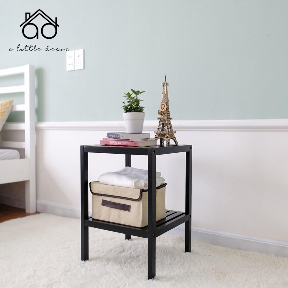 Kệ tab đầu giường gỗ màu đen - A Little Decor - Kệ gỗ đa năng màu đen siêu đẹp - Kệ gỗ lắp ráp tiện dụng