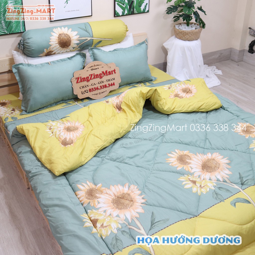 Bộ Ga Gối Poly Ga trải giường | Bộ Drap giường Hoa Hướng Dương ( 1 ga + 2 vỏ áo gối ) - ZingZingMart