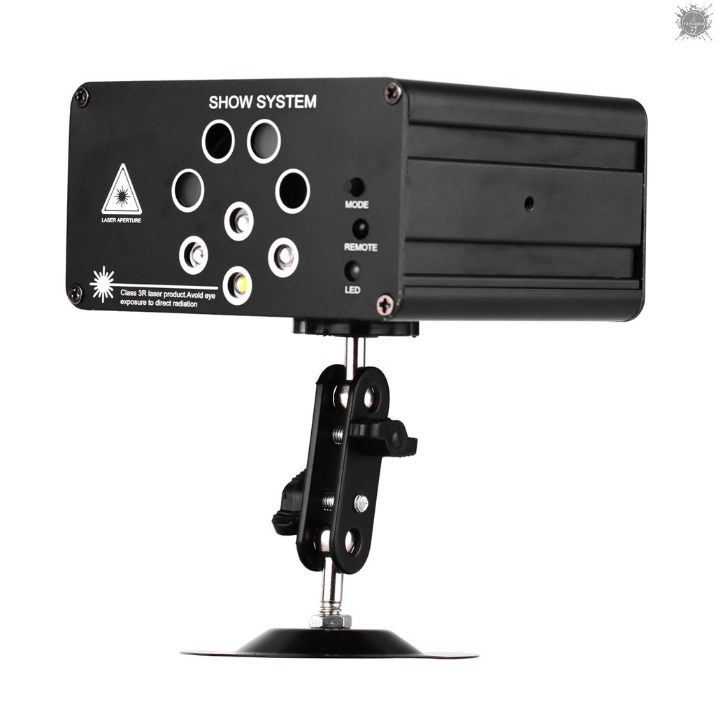 TP Muslady Aurora Strobe Stage Light 128 Combinations 8 Holes RGBW Sound Activated for Music Show DJ Stage Bar Club Outdoor Travel Camping Disco Live Show Home Dance Holiday Birthday with Metal Base AC/DC Adapter Support Mount Mounting Screw Package Remot