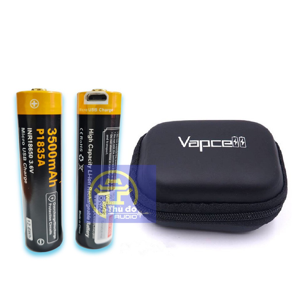01 Pin 18650 VAPCELL P1835A 3500MAh hàng cao cấp Pin sạc Li-ion 18650 dòng xả 10A có cổng sạc USB