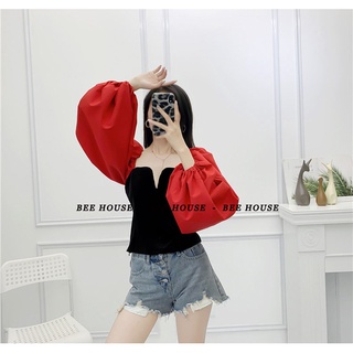 Áo kiểu cổ V tay phồng - A05